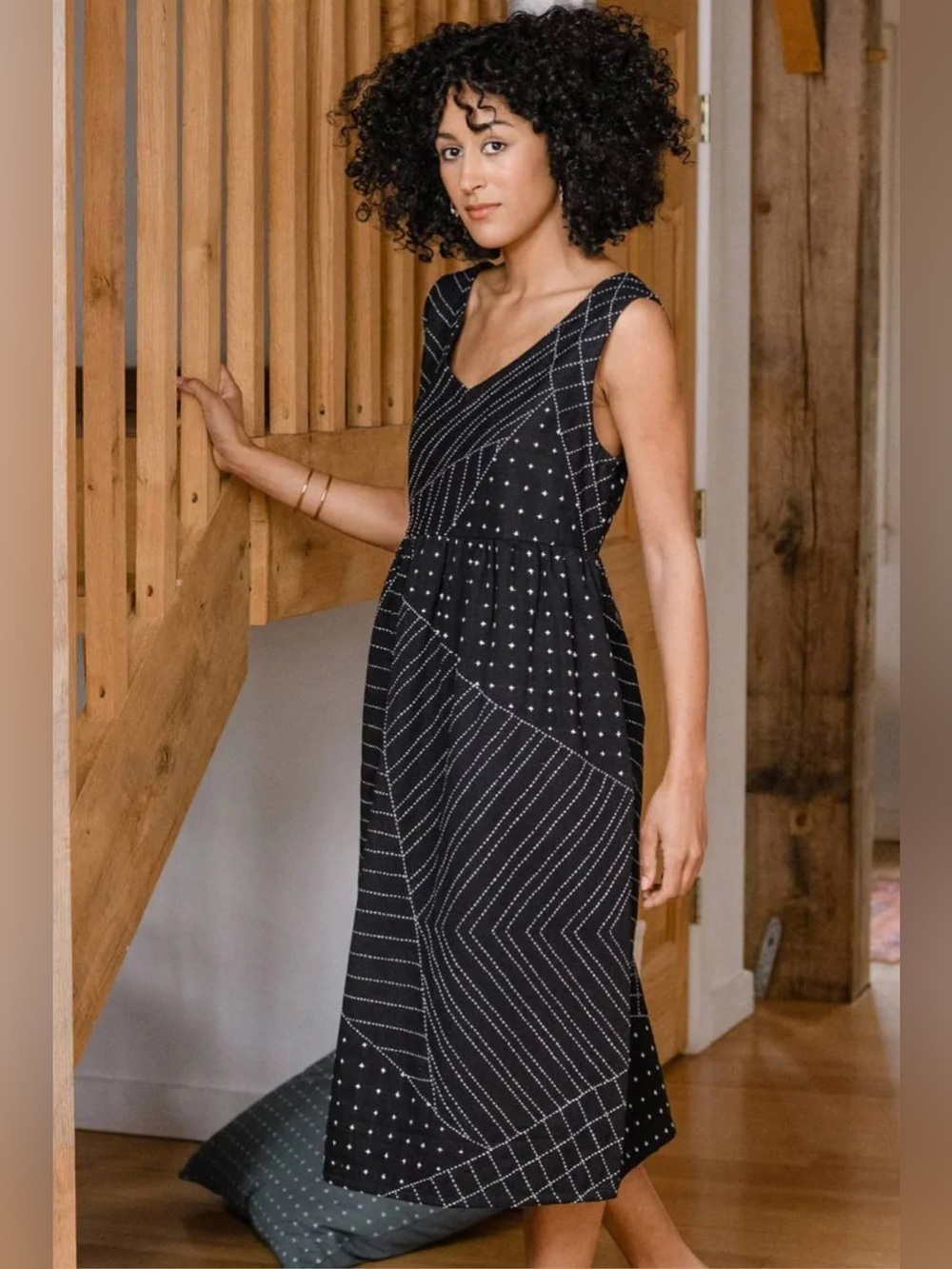 Anchal Project Midi Tank Dress Embroidered in Black Handmade